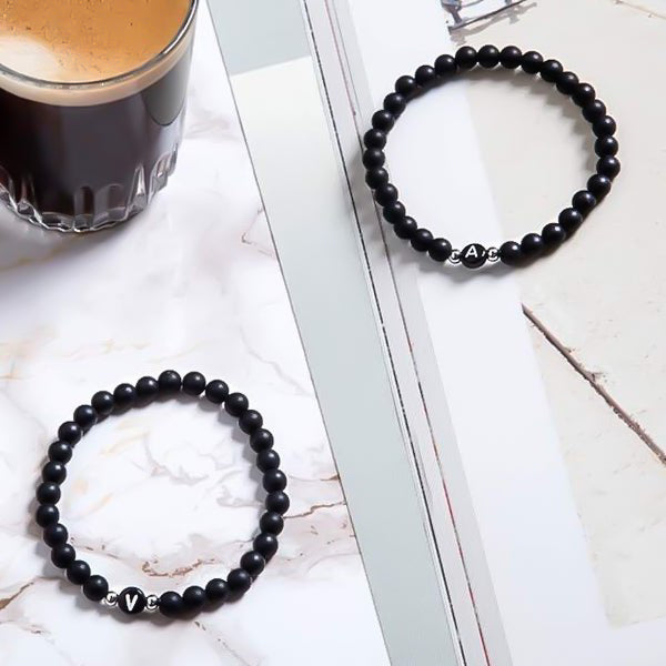 Black beaded initial letter friendship bracelets for long distance relationships