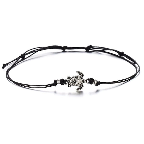 Black cord anklet with turtle charm