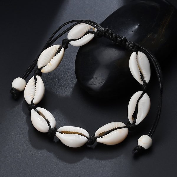Black cowrie shell anklet
