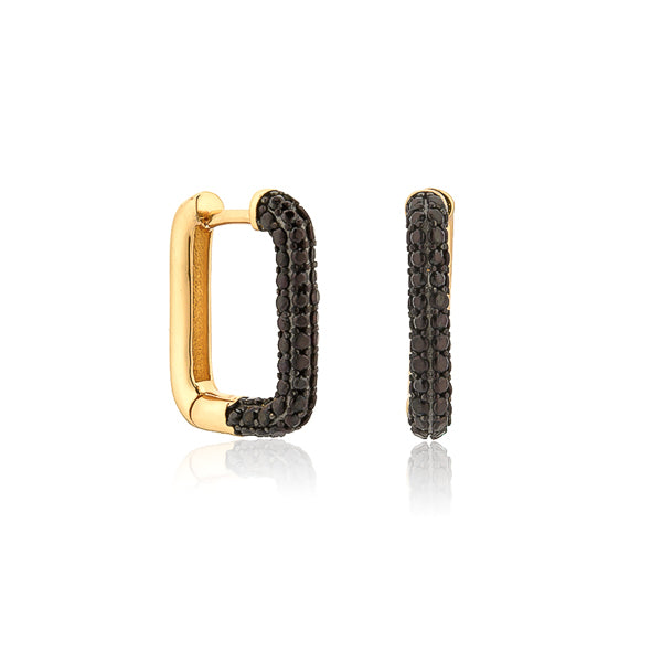 Black and gold cubic zirconia pavé square hoop earrings