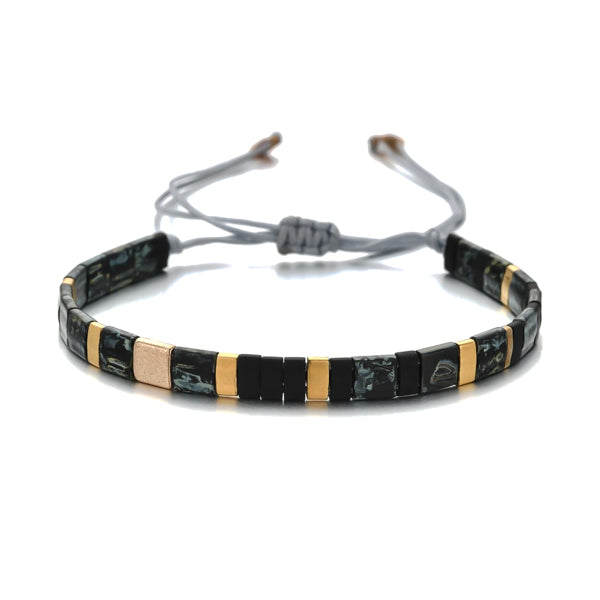 Black and gold flat square bead bracelet