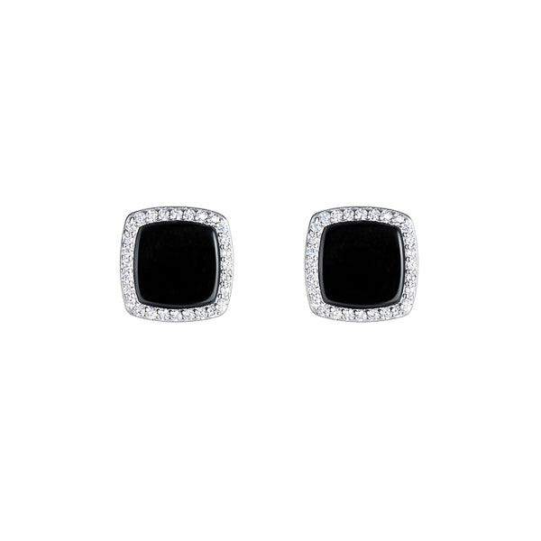 Black square cubic zirconia halo stud earrings
