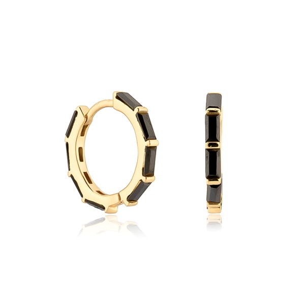 Black gold baguette-cut crystal hoop earrings