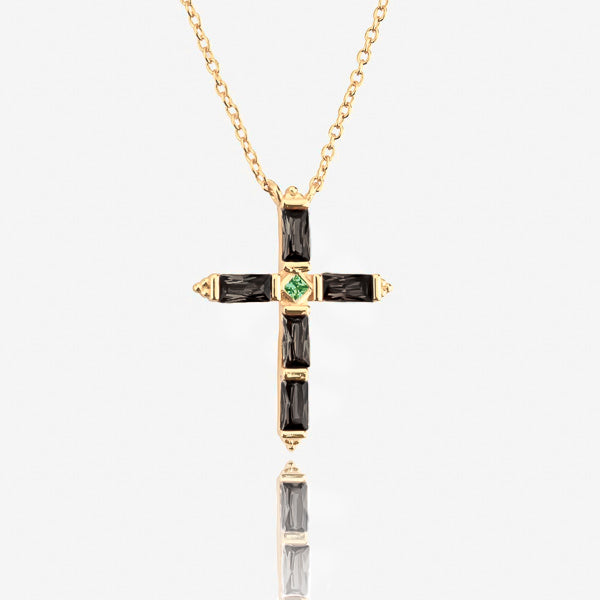 Gold & Black Crystal Cross Necklace | Classy Women Collection