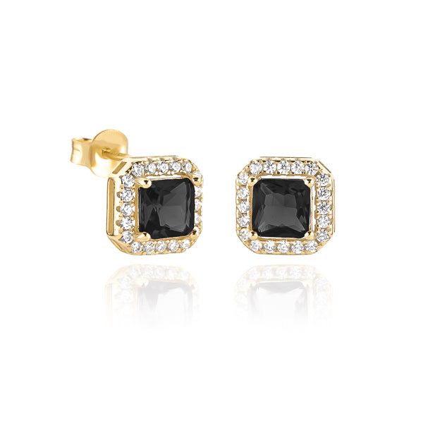 Black and gold square halo stud earrings
