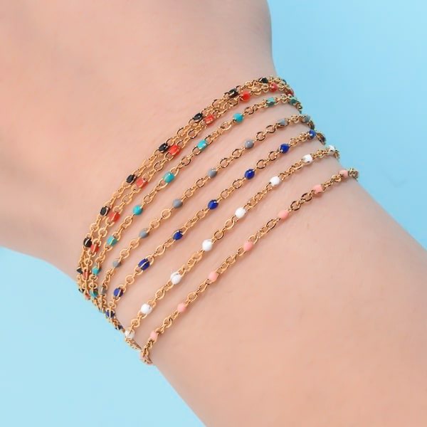 Waterproof gold chain bracelet with blue beads