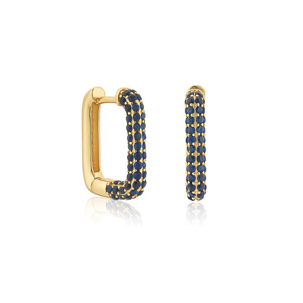 Blue and gold cubic zirconia pavé square hoop earrings