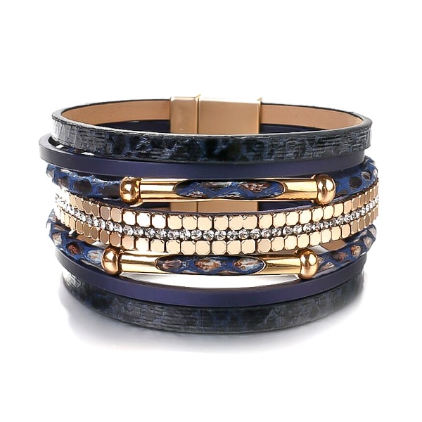 Blue and gold snakeskin leather cuff bracelet for women
