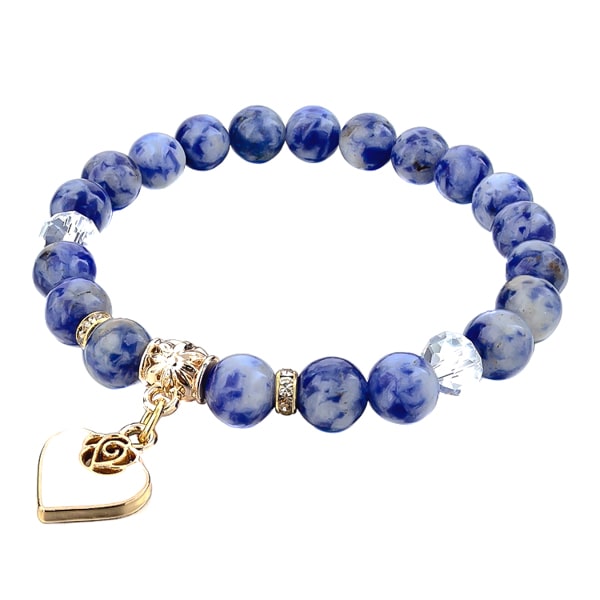 Beaded blue sodalite bracelet with a gold heart charm