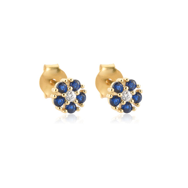 Blue crystal floral stud earrings