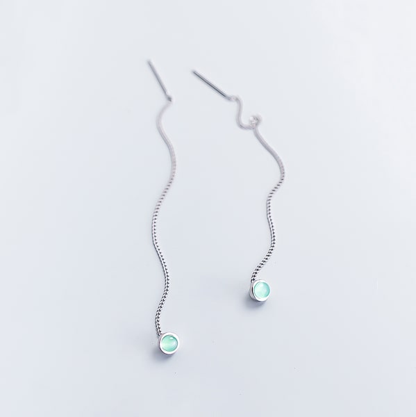 Blue opal threader earrings detail