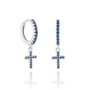 Blue crystal store hoop earrings