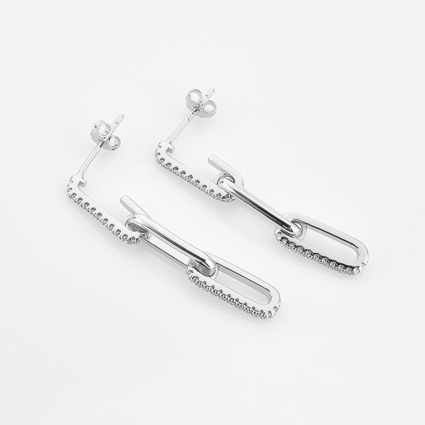 Chunky silver crystal link chain drop earrings