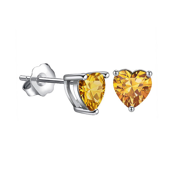 Citrine yellow cubic zirconia heart stud earrings