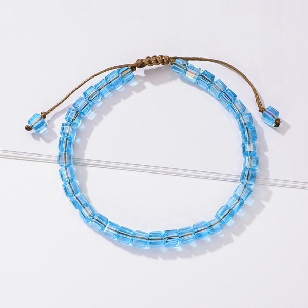 Handmade bracelet with clear blue square crystal beads
