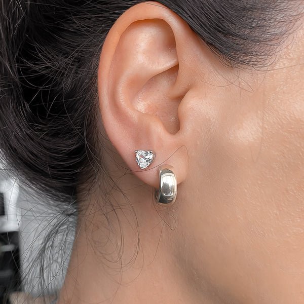 Heart-shaped clear white cubic zirconia stud earrings
