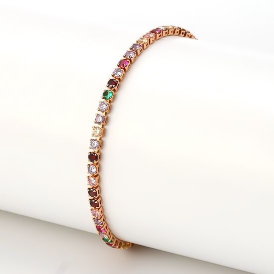Gold-plated tennis anklet with colorful crystals