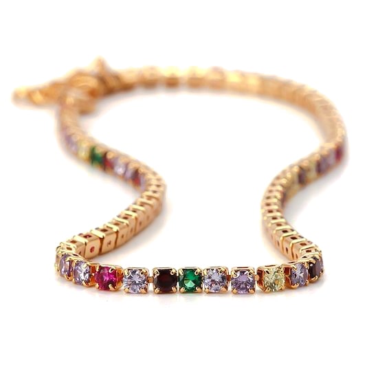 Gold Colorful Crystal Tennis Ankle Bracelet