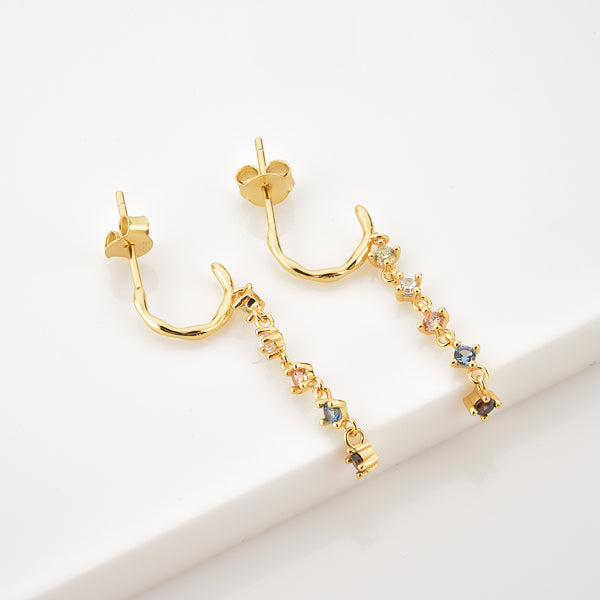 Drop chain earrings made of gold vermeil and colorful cubic zirconia