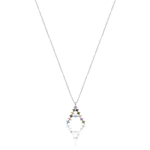 Silver Colorful Crystal Initial Necklace