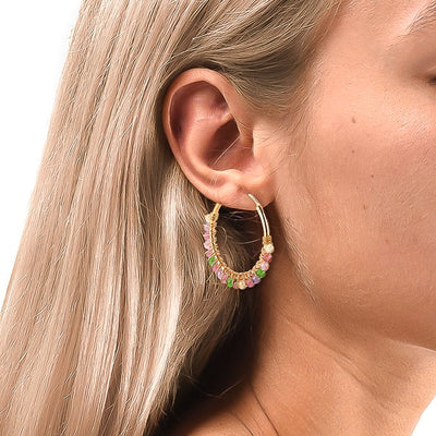 Colorful bead hoop earrings