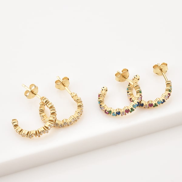 Colorful crystal hoop earrings detail