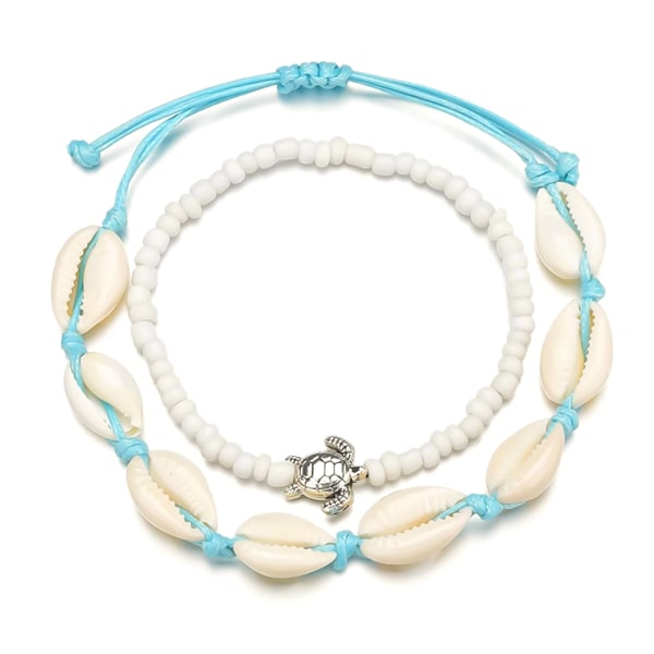 Cowrie shell & turtle anklet set