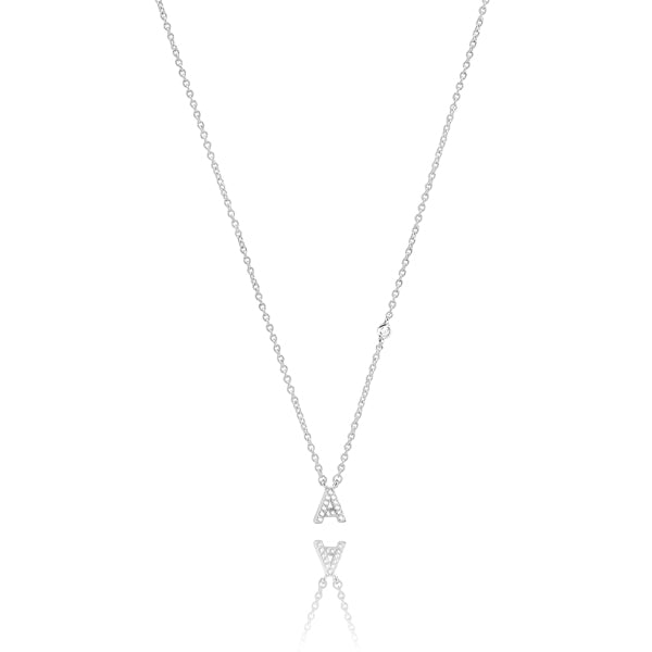 Dainty silver initial letter crystal necklace