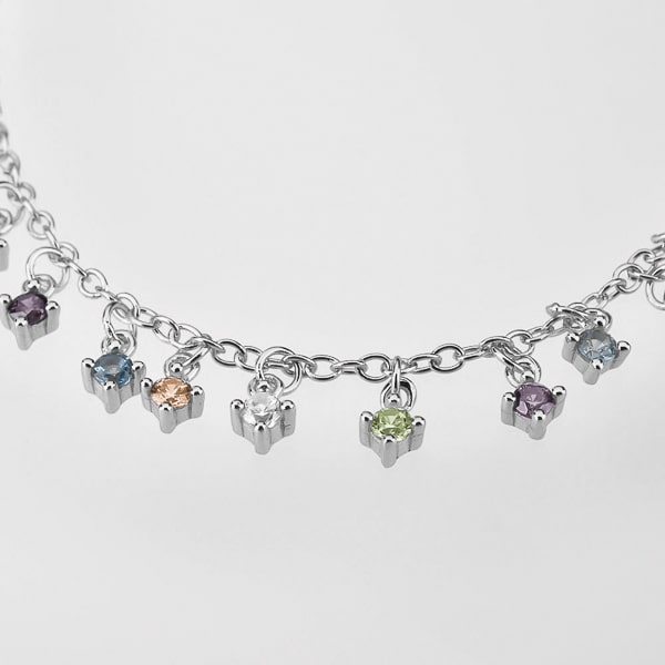 Sterling silver colorful crystal charm bracelet details