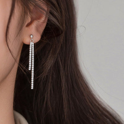 Double crystal drop chain earrings