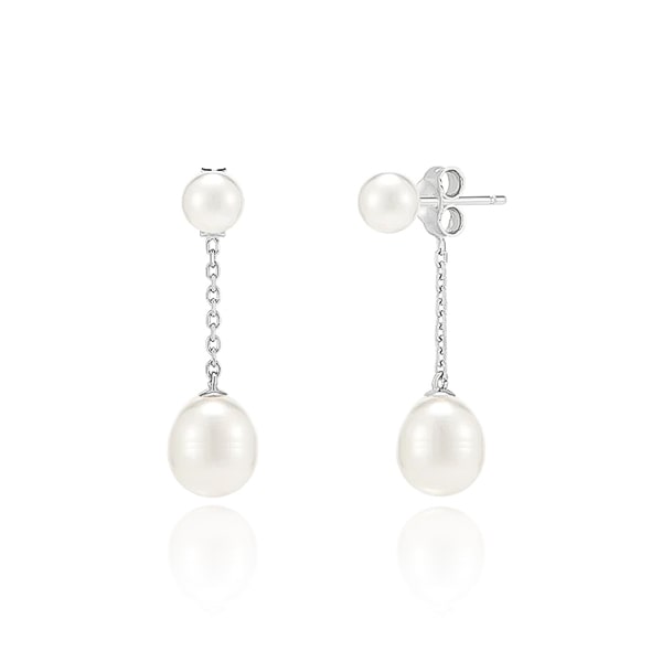 Double pearl drop stud earrings