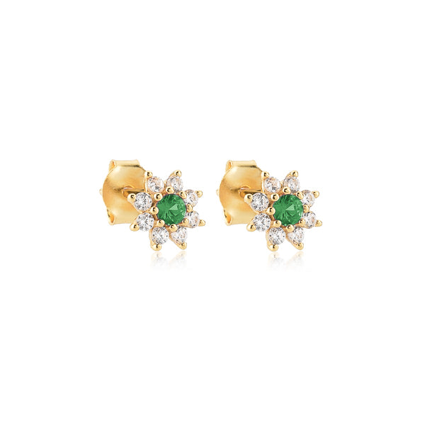 Emerald green crystal flower stud earrings
