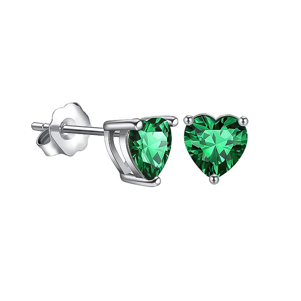 Heart shape emerald & round diamond earrings in gold / platinum ager-1064