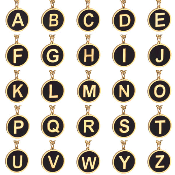 Round gold and black initial letter pendants for necklace