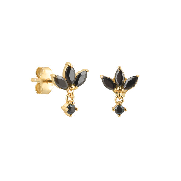 Gold and black lotus earrings