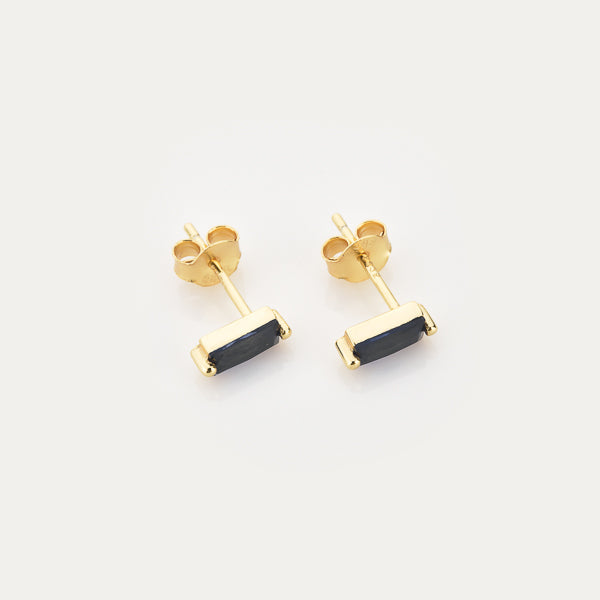 Gold and black mini baguette stud earrings details