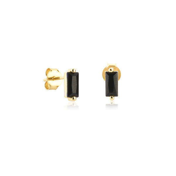 Gold and black mini baguette stud earrings