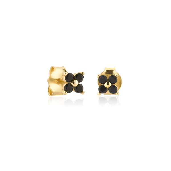 Gold black mini flower stud earrings