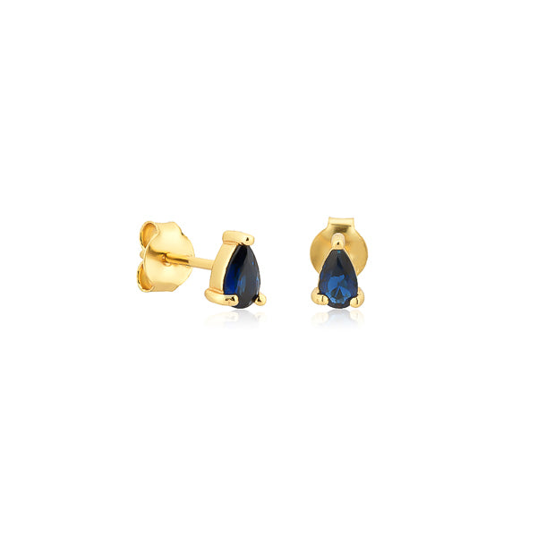 Gold blue teardrop cubic zirconia mini stud earrings