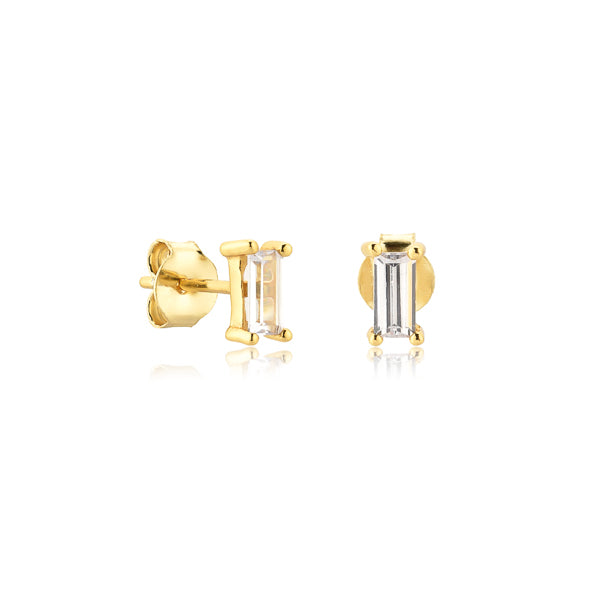 Gold and clear white mini baguette cubic zirconia stud earrings