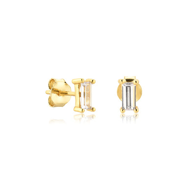 Gold Baguette CZ Mini Stud Earrings