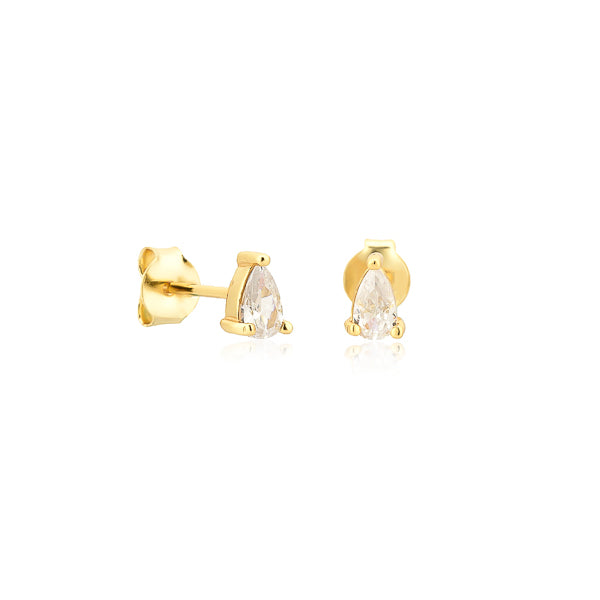 Gold clear white teardrop cubic zirconia mini stud earrings
