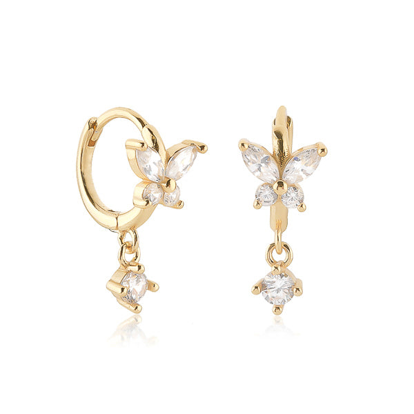 Gold crystal butterfly huggie hoop earrings