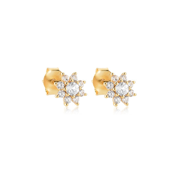 Gold crystal flower stud earrings