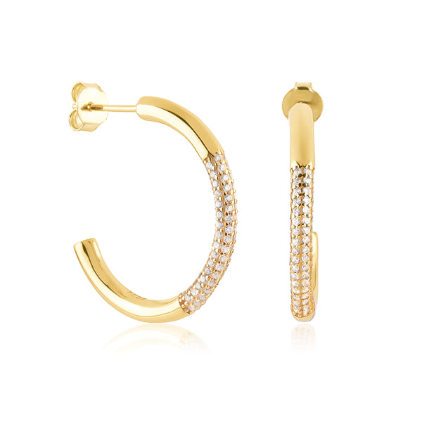 Gold cubic zirconia pavé hoop earrings