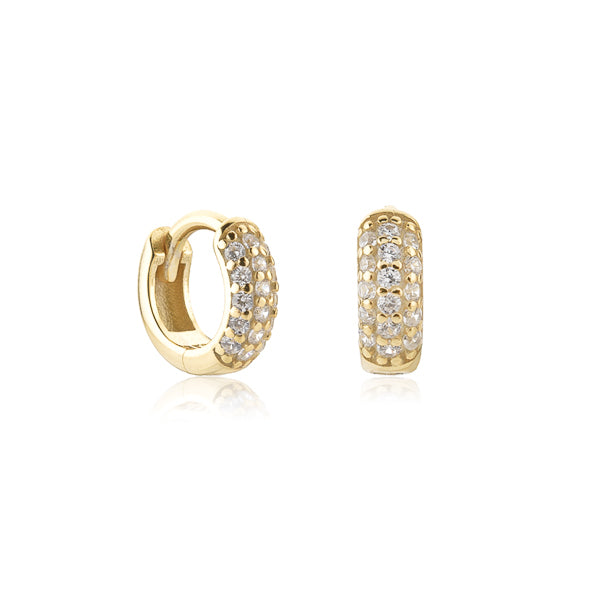 Gold cubic zirconia pavé huggie hoop earrings