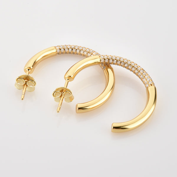 Gold cubic zirconia pavé hoop earrings details