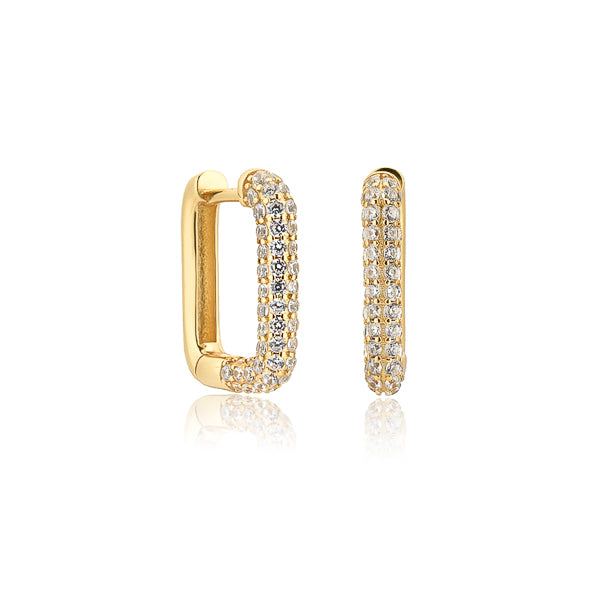 Gold cubic zirconia pavé square hoop earrings