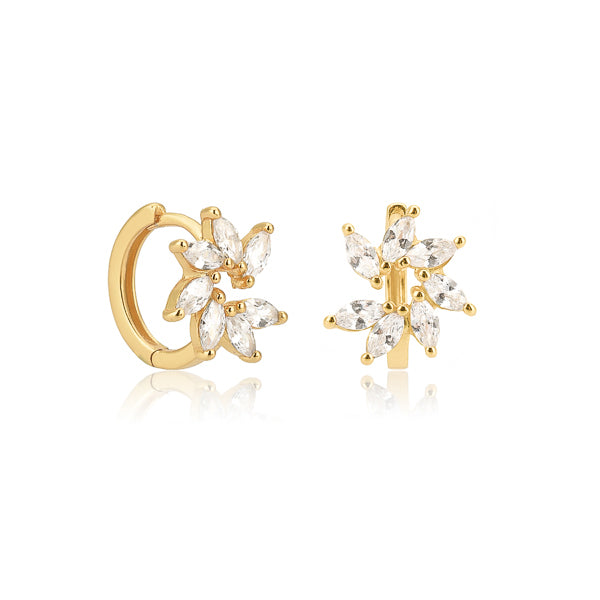 Gold flower crystal huggie hoop earrings