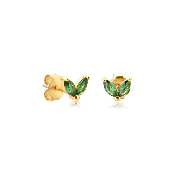 Gold and green double marquise cubic zirconia stud earrings